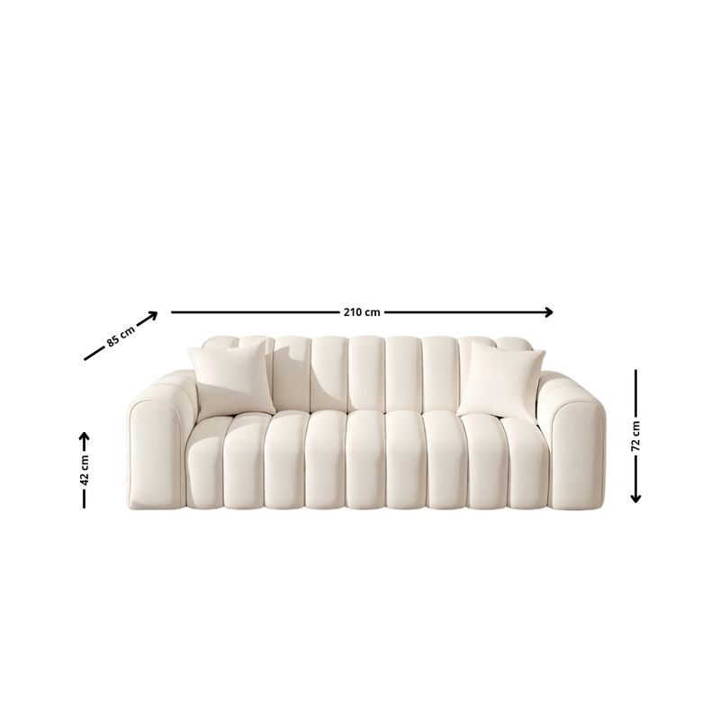 Soft 3 - Seater Sofa with Vertical Tufting - Off White - Al Rugaib Furniture