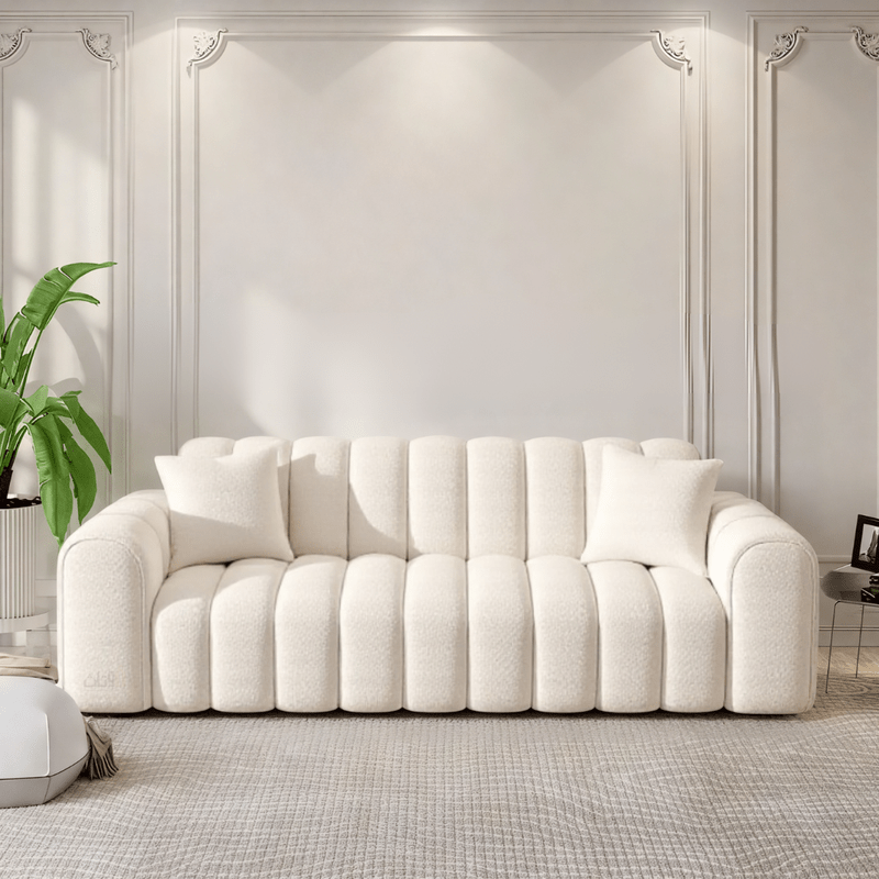 Soft 3 - Seater Sofa with Vertical Tufting - Off White - Al Rugaib Furniture