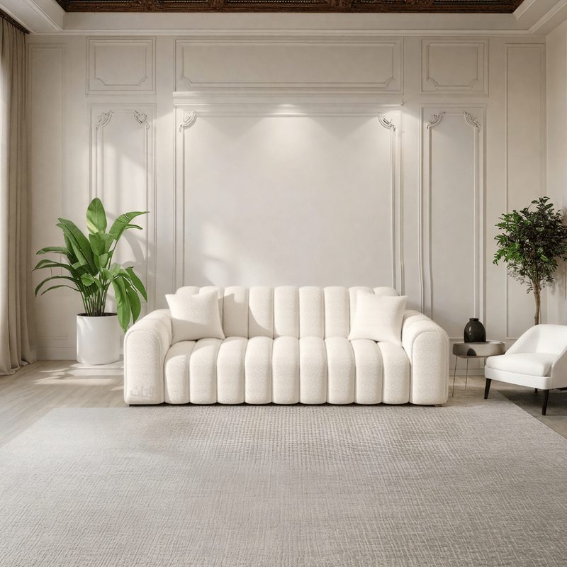 Soft 3 - Seater Sofa with Vertical Tufting - Off White - Al Rugaib Furniture