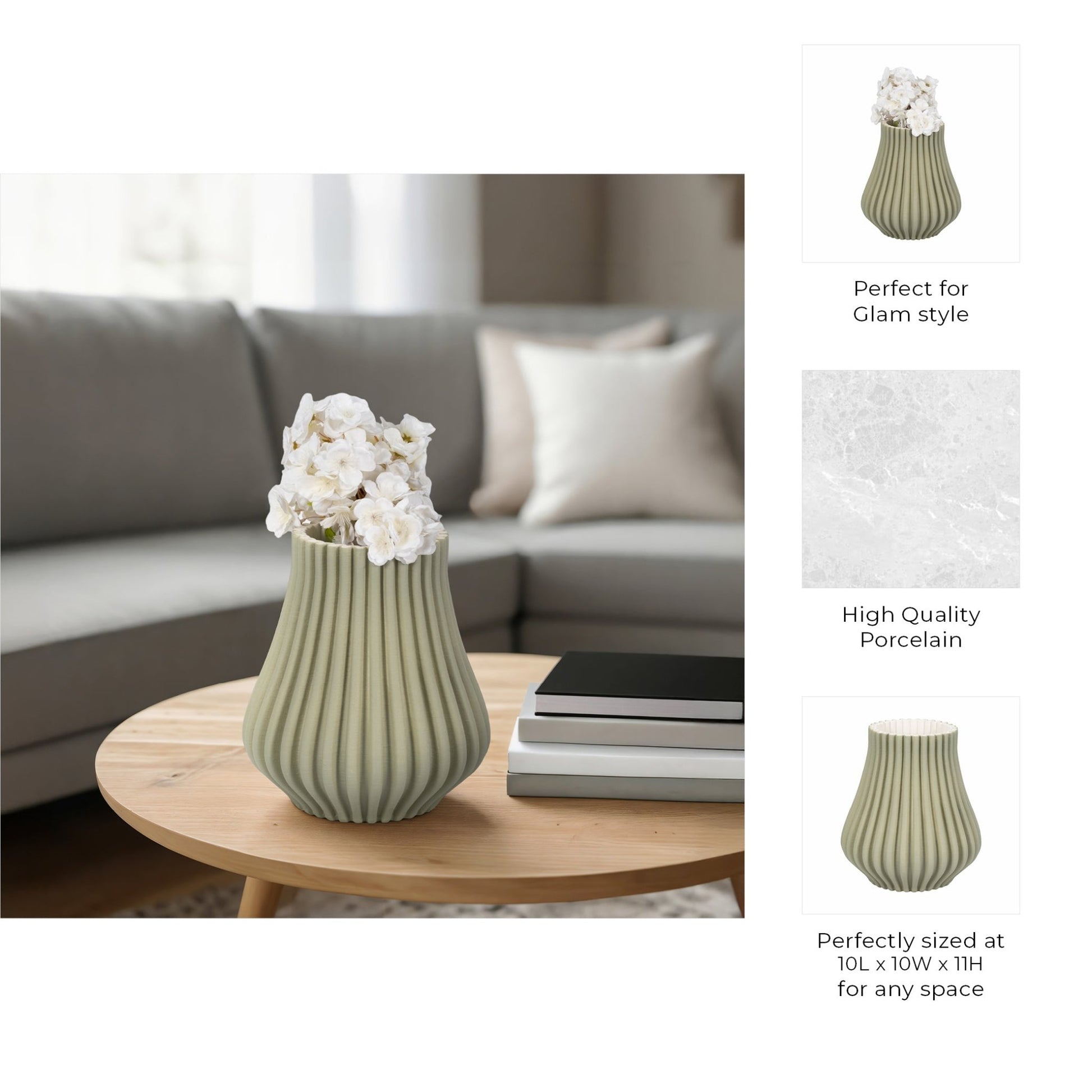 Somerset 3d Printed Vase, Oil Green Vases and Jars| Sagebrook Home