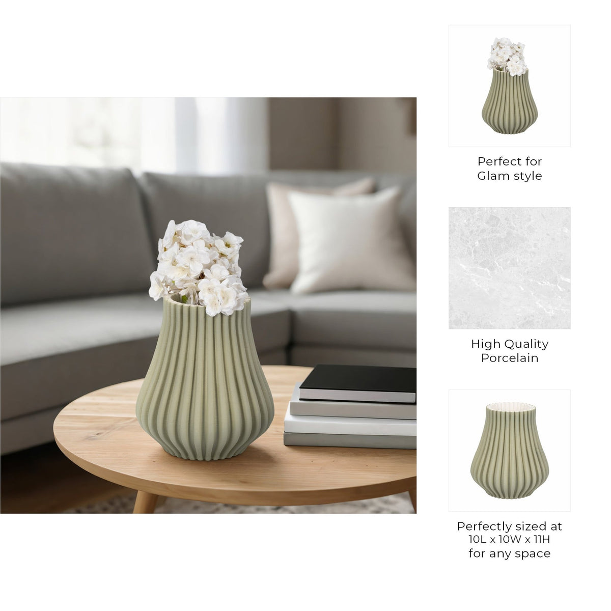 Somerset 3d Printed Vase, Oil Green Vases and Jars| Sagebrook Home