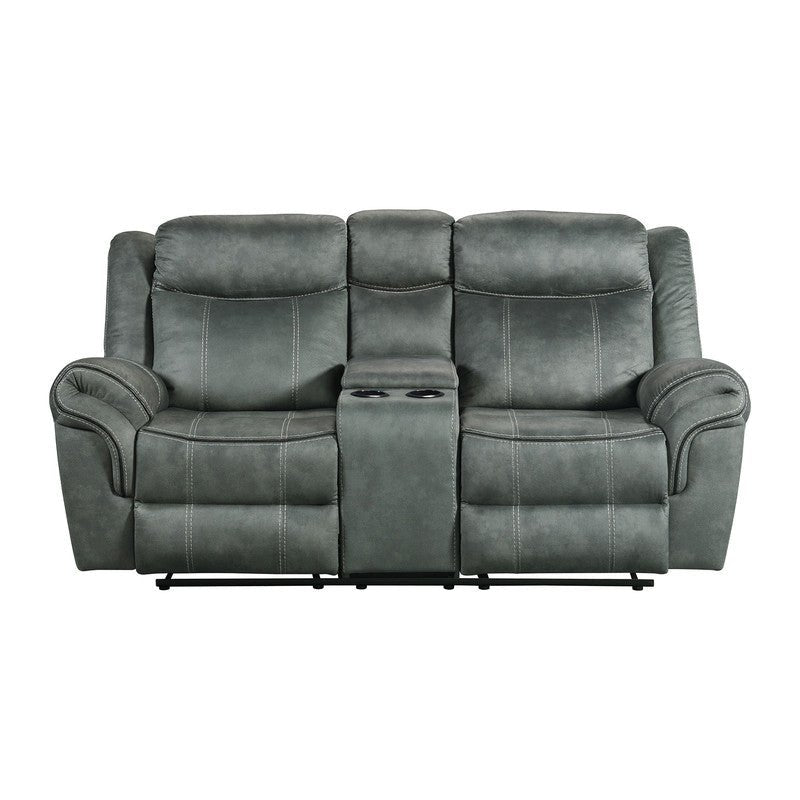 Sorrento Motion Loveseat with Console in FB367 Charcoal Recliners| Roots Furniture