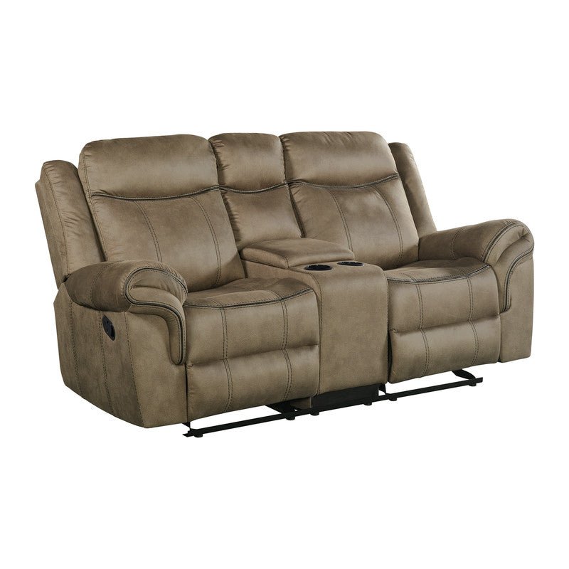 Sorrento Motion Loveseat with Console in T101 Brown Recliners| Roots Furniture