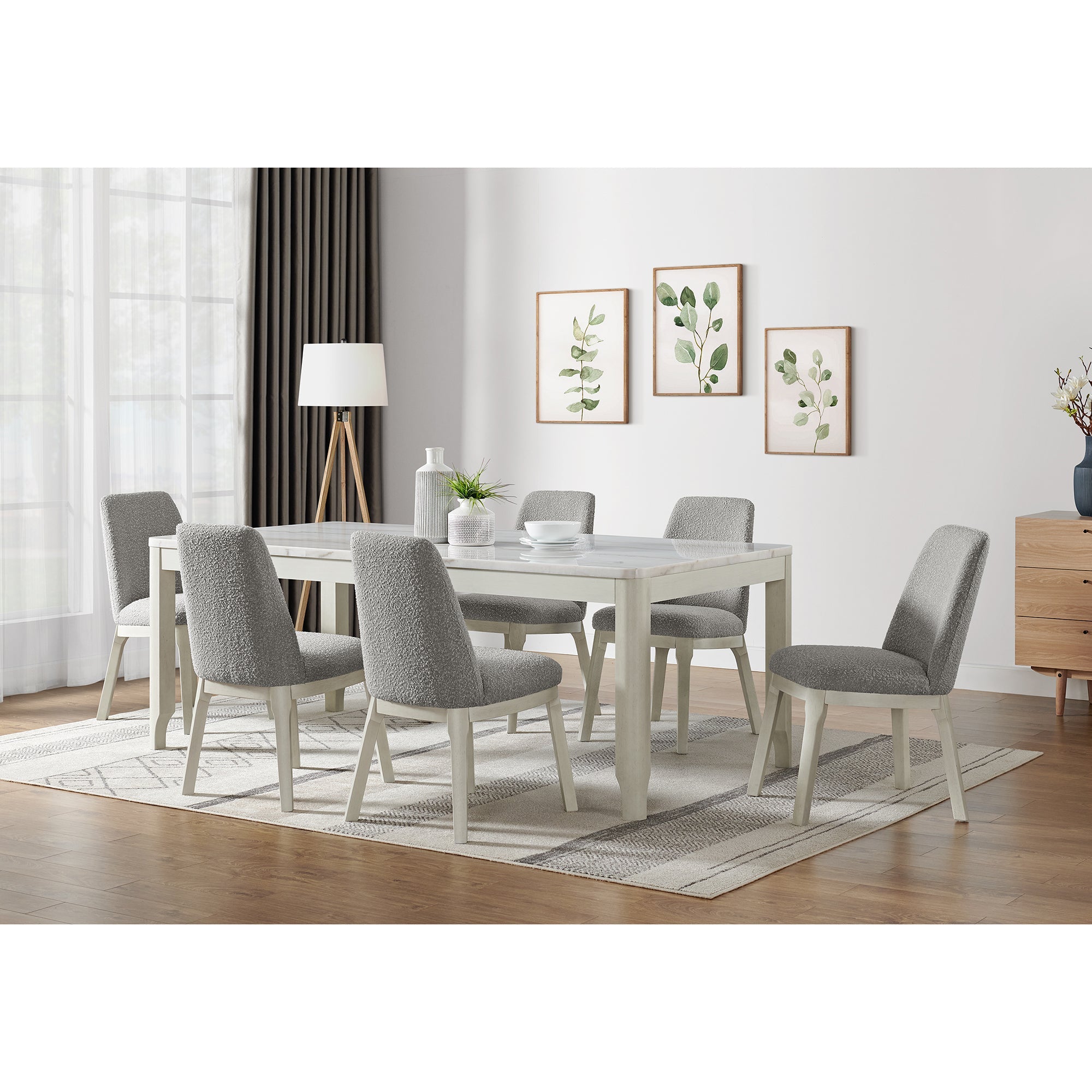 South Beach Light Grey Bouclé Dining Side Chair Dining Chairs| Roots Furniture