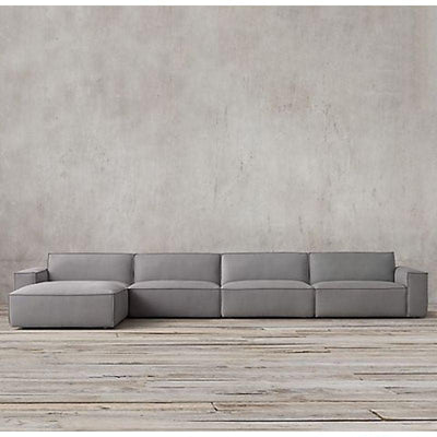 Spacious Gray Velvet L - Shaped Sofa - 85x400x180x45 cm - Swedish Wood By Alhome - Al Rugaib Furniture