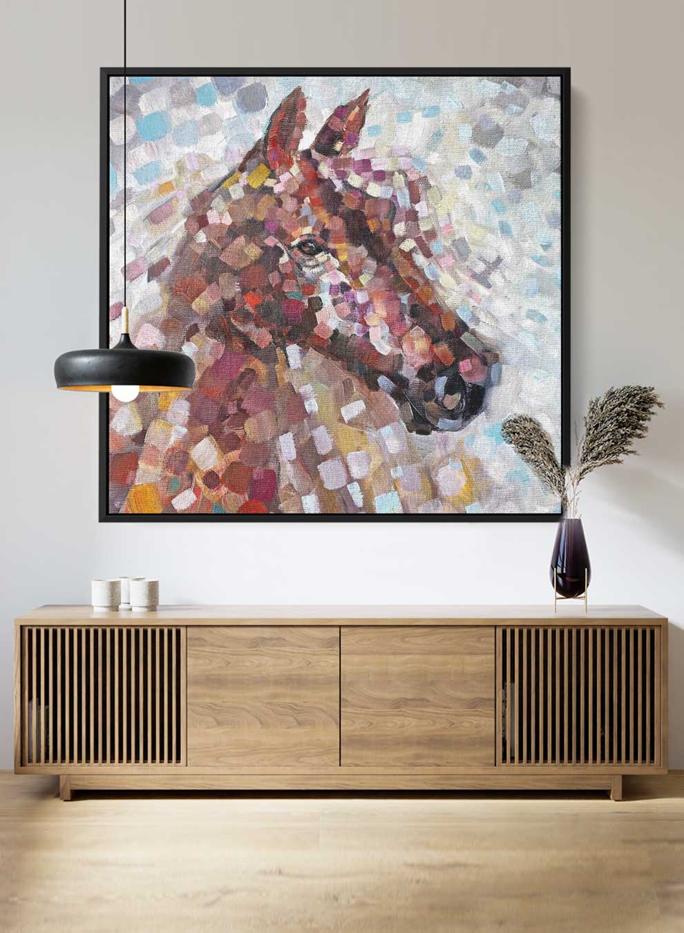 Square Canvas Wall Art Stretched Over Wooden Frame with Black Floating Frame and A Strike Of Colour Painting Paintings & Pictures| LOWHA