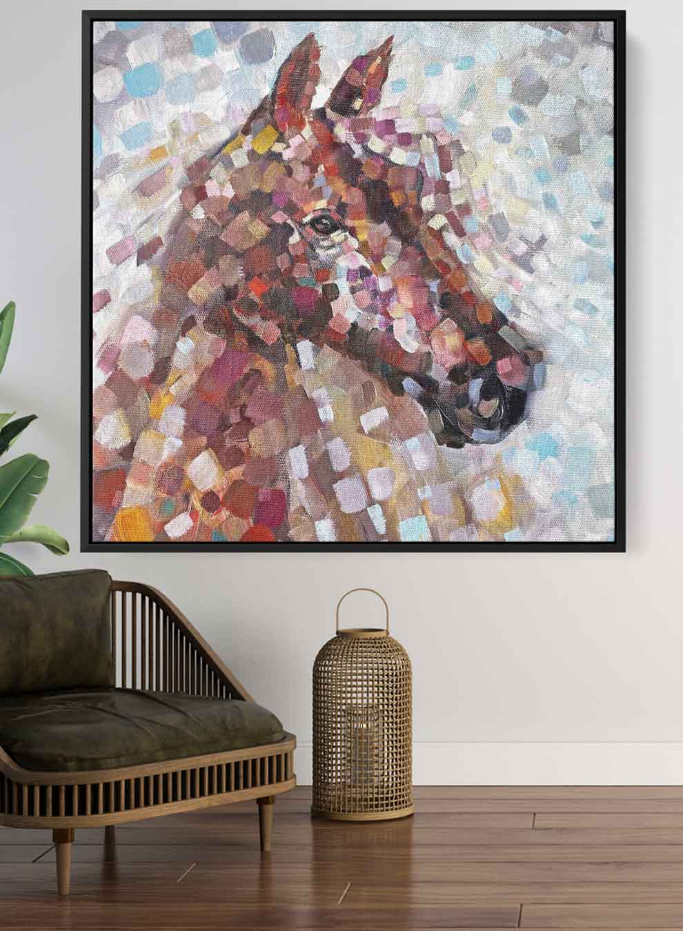 Square Canvas Wall Art Stretched Over Wooden Frame with Black Floating Frame and A Strike Of Colour Painting Paintings & Pictures| LOWHA