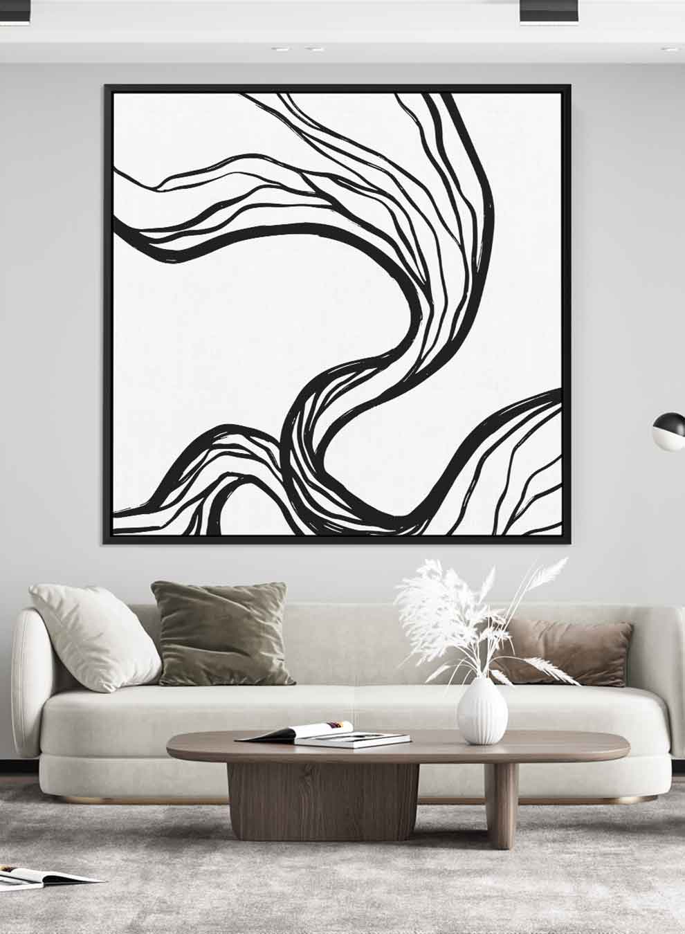 Square Canvas Wall Art Stretched Over Wooden Frame with Black Floating Frame and Abstract Art Paintings & Pictures| LOWHA