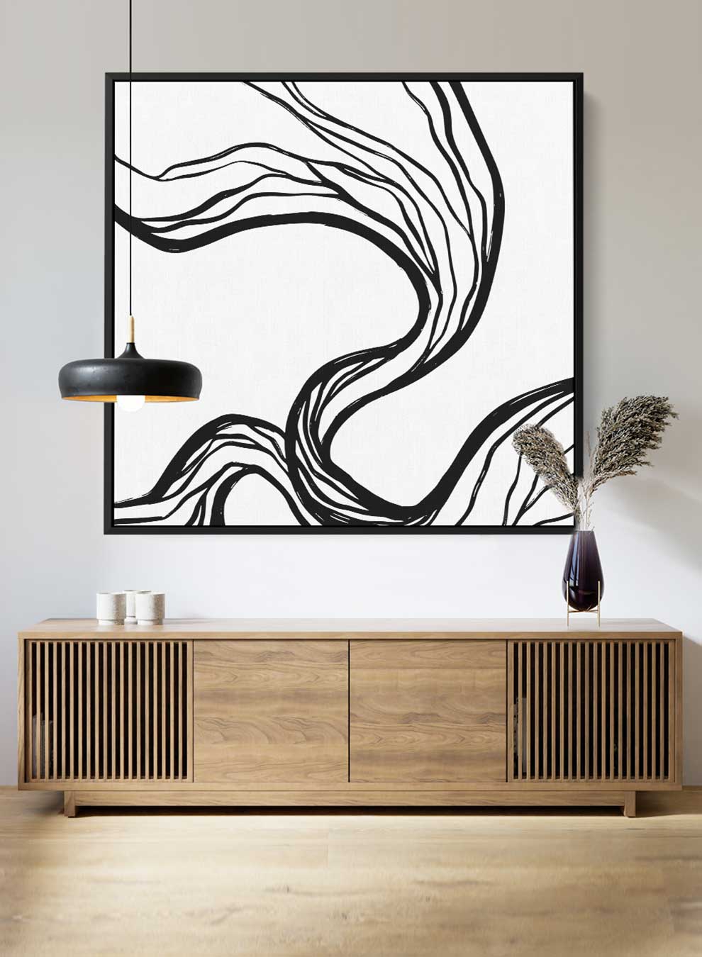 Square Canvas Wall Art Stretched Over Wooden Frame with Black Floating Frame and Abstract Art Paintings & Pictures| LOWHA