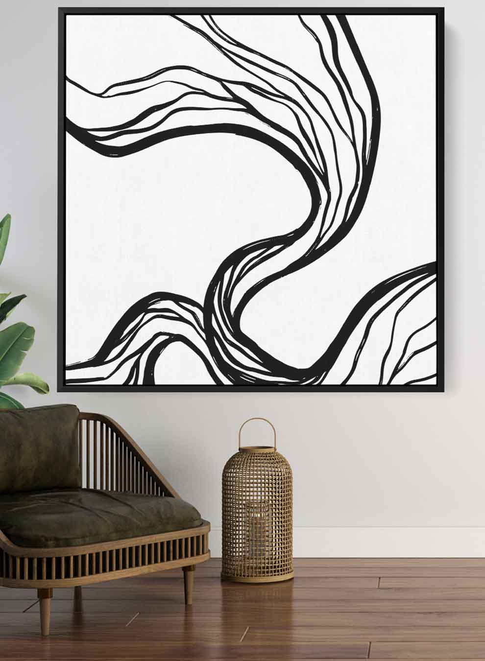 Square Canvas Wall Art Stretched Over Wooden Frame with Black Floating Frame and Abstract Art Paintings & Pictures| LOWHA