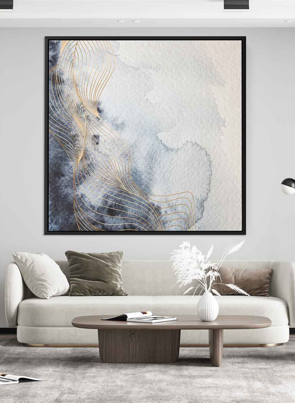 Square Canvas Wall Art Stretched Over Wooden Frame with Black Floating Frame and Abstract Painting Paintings & Pictures| LOWHA