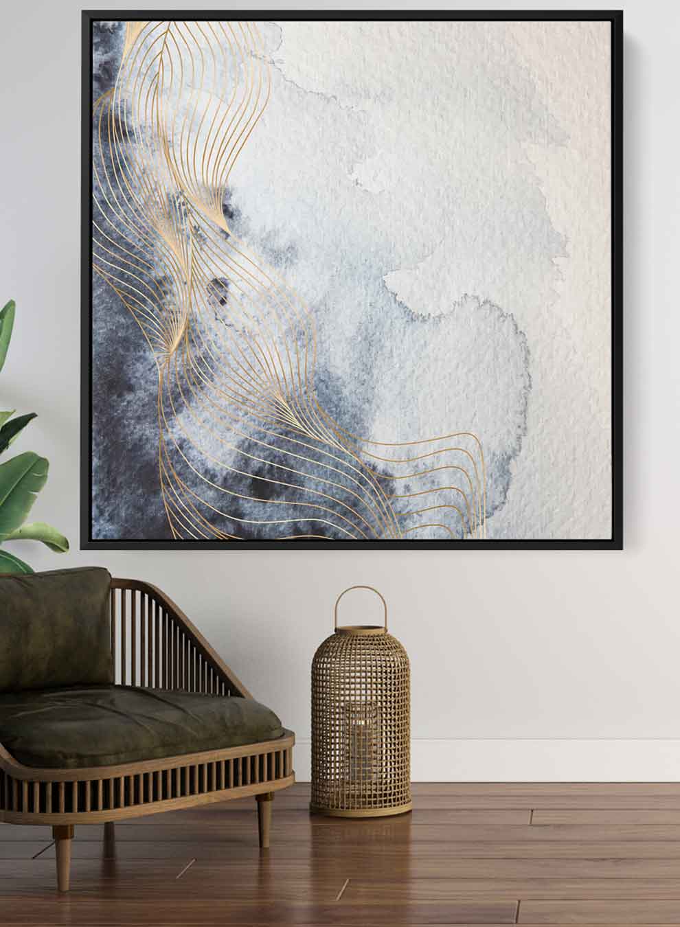 Square Canvas Wall Art Stretched Over Wooden Frame with Black Floating Frame and Abstract Painting Paintings & Pictures| LOWHA