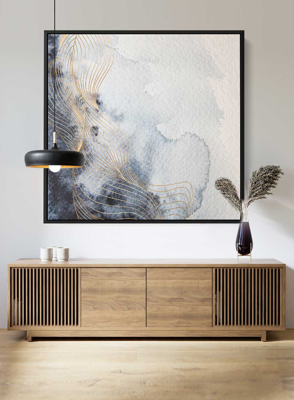 Square Canvas Wall Art Stretched Over Wooden Frame with Black Floating Frame and Abstract Painting Paintings & Pictures| LOWHA