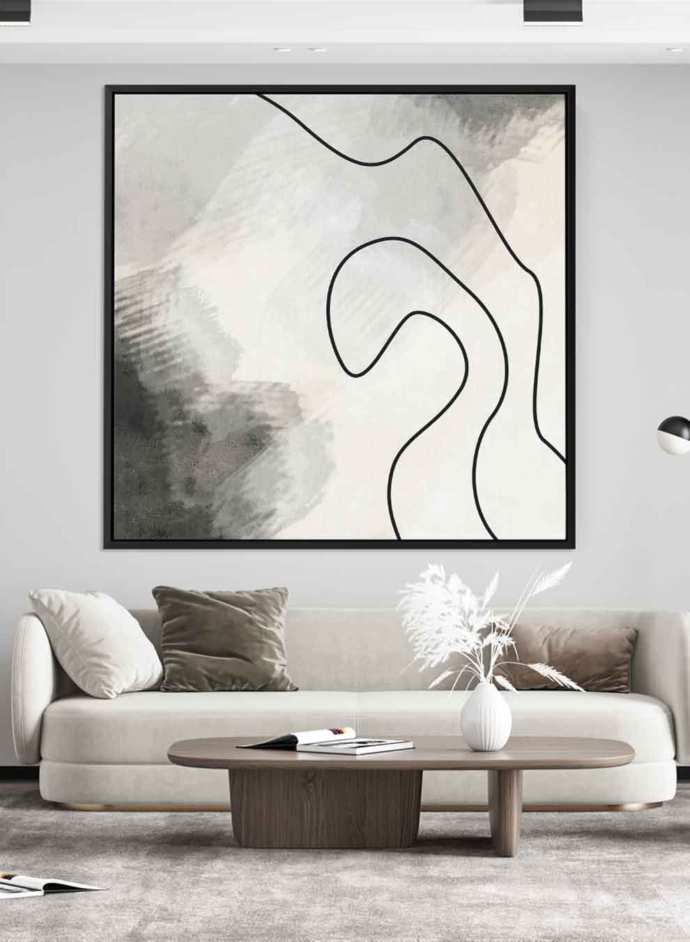 Square Canvas Wall Art Stretched Over Wooden Frame with Black Floating Frame and Abstract Painting Art Paintings & Pictures| LOWHA