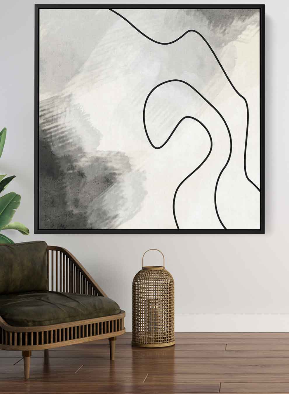 Square Canvas Wall Art Stretched Over Wooden Frame with Black Floating Frame and Abstract Painting Art Paintings & Pictures| LOWHA