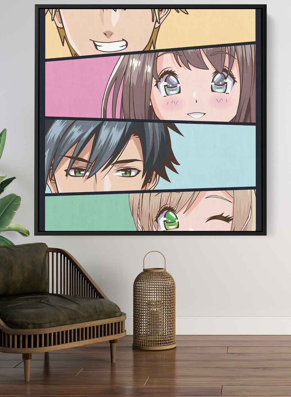 Square Canvas Wall Art Stretched Over Wooden Frame with Black Floating Frame and Anime Painting Paintings & Pictures| LOWHA