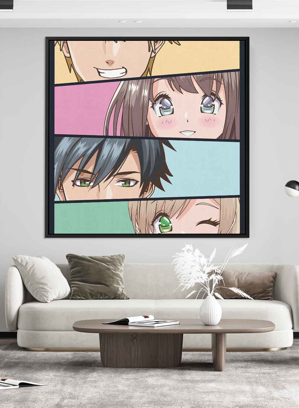 Square Canvas Wall Art Stretched Over Wooden Frame with Black Floating Frame and Anime Painting Paintings & Pictures| LOWHA