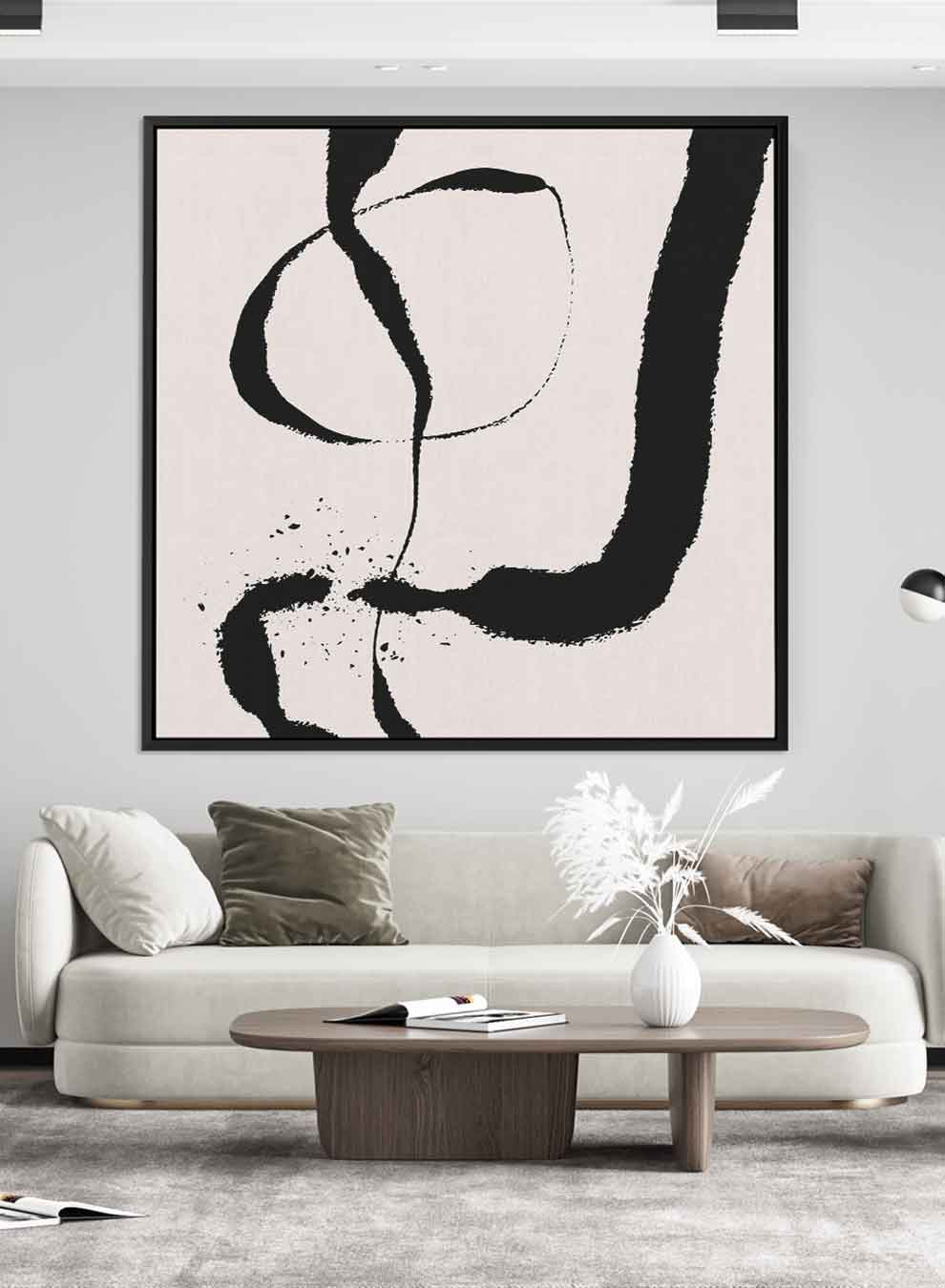 Square Canvas Wall Art Stretched Over Wooden Frame with Black Floating Frame and Black Abstract Painting Paintings & Pictures| LOWHA