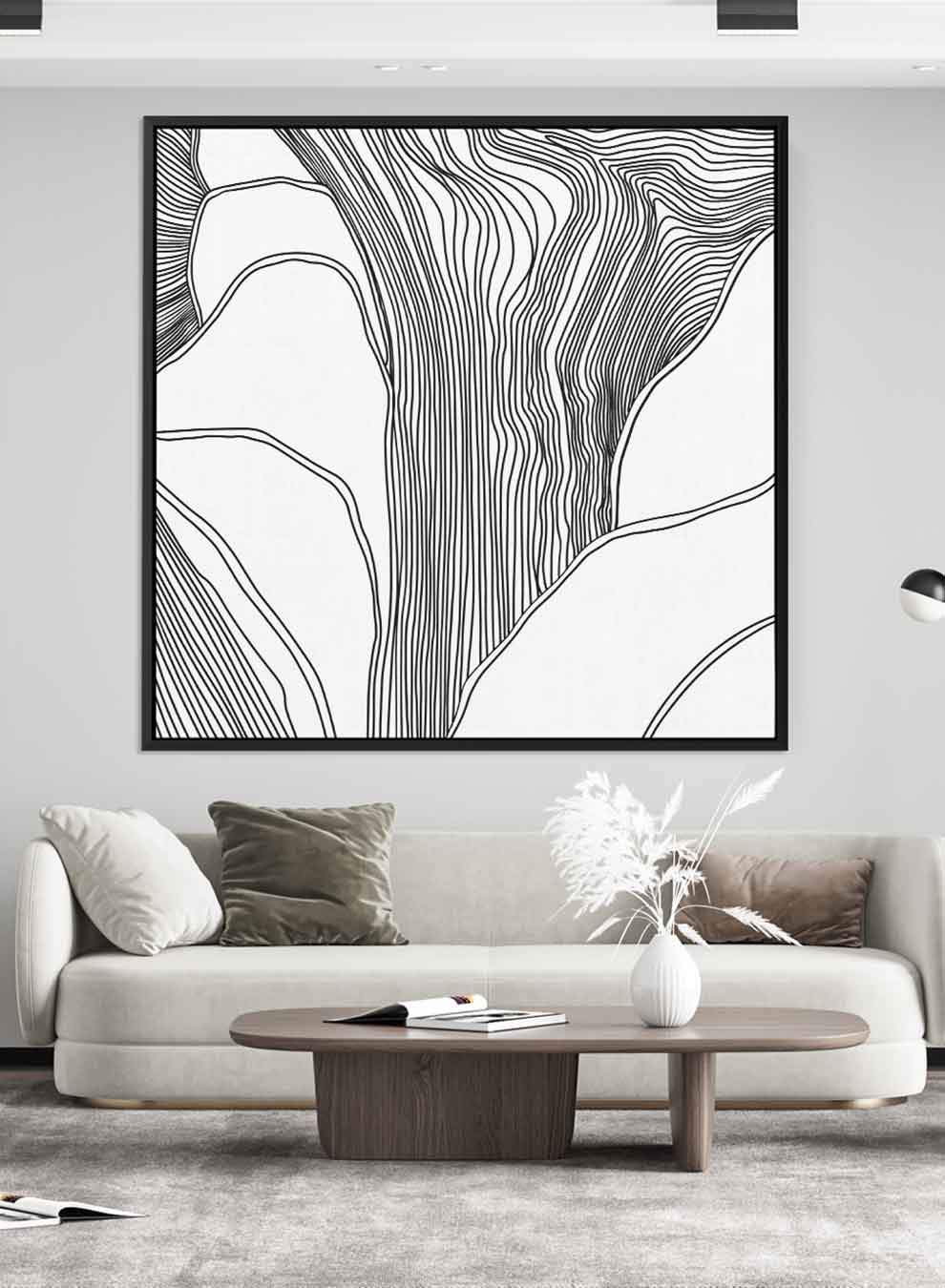 Square Canvas Wall Art Stretched Over Wooden Frame with Black Floating Frame and Black Lines Painting Paintings & Pictures| LOWHA