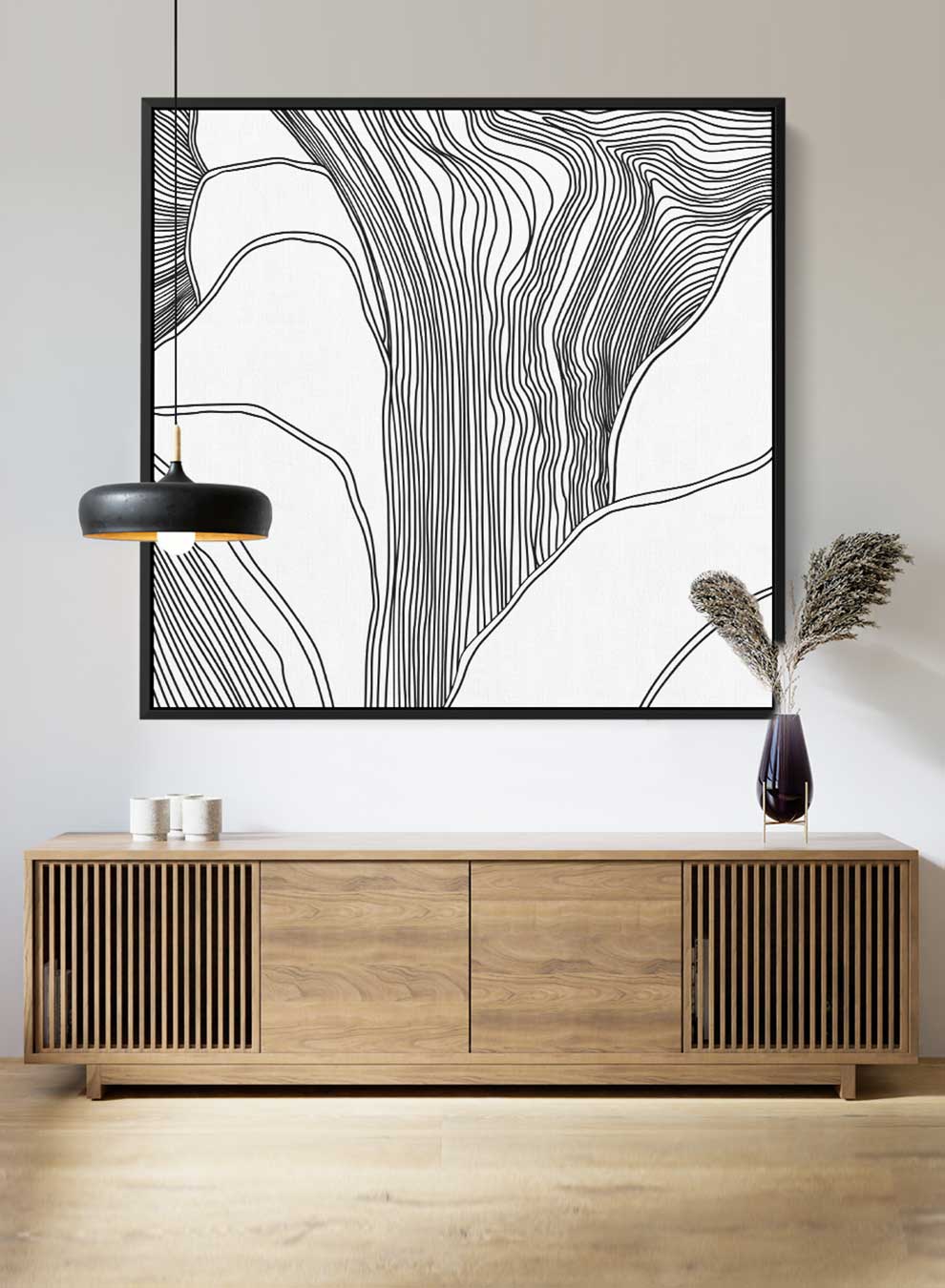 Square Canvas Wall Art Stretched Over Wooden Frame with Black Floating Frame and Black Lines Painting Paintings & Pictures| LOWHA