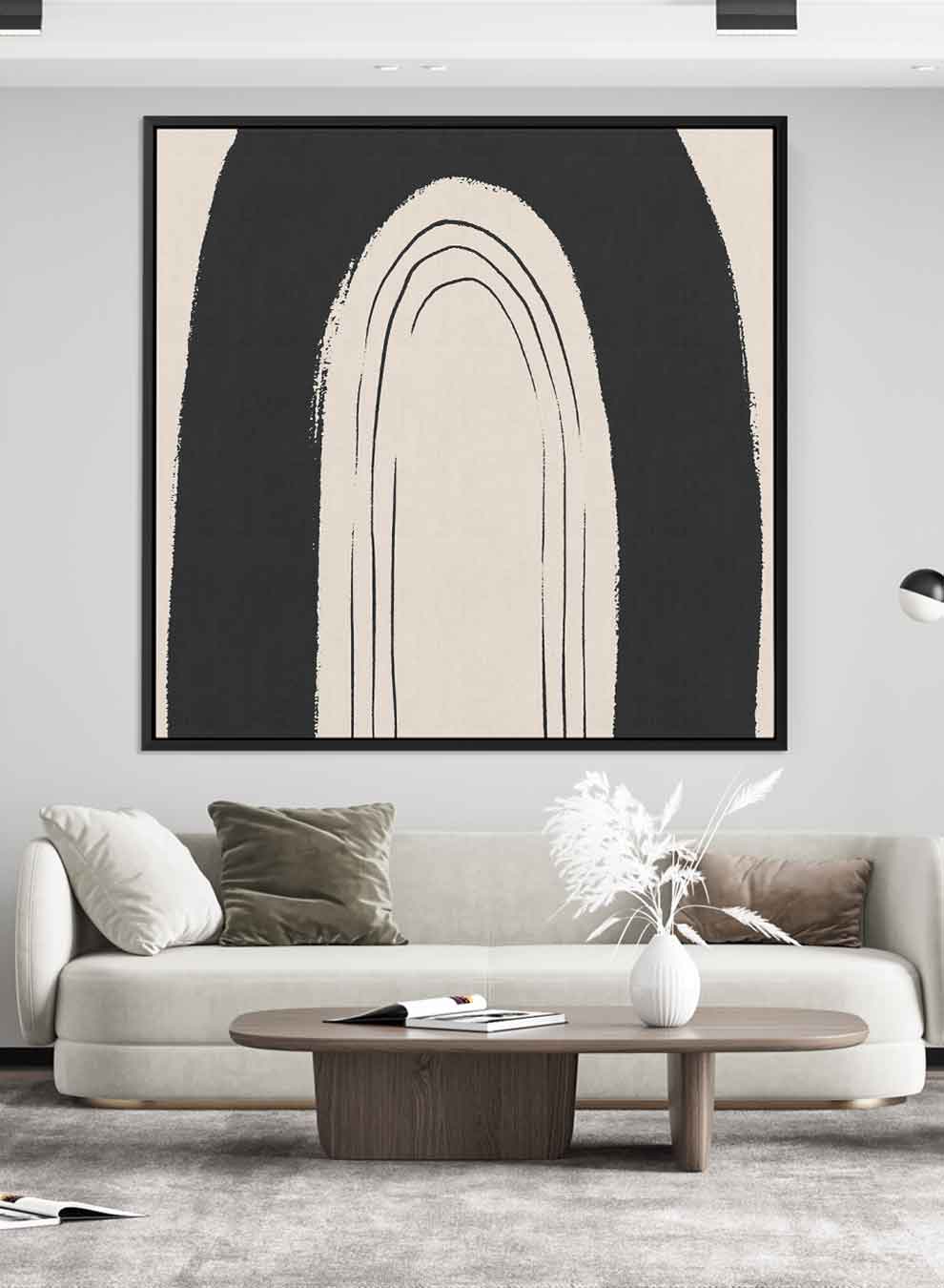 Square Canvas Wall Art Stretched Over Wooden Frame with Black Floating Frame and Black Rainbow Painting Paintings & Pictures| LOWHA