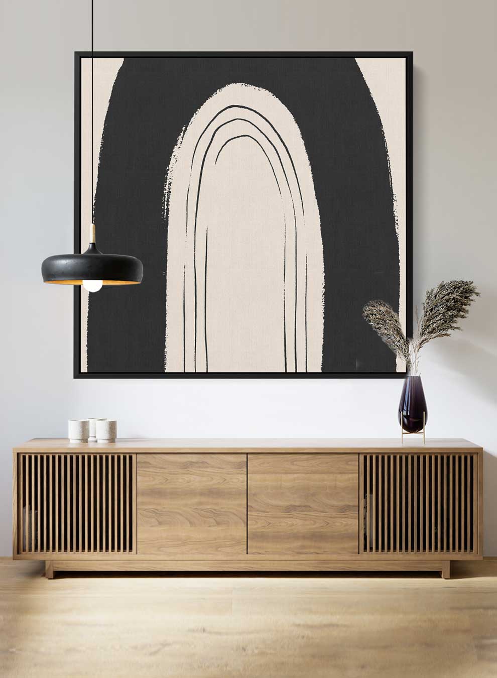 Square Canvas Wall Art Stretched Over Wooden Frame with Black Floating Frame and Black Rainbow Painting Paintings & Pictures| LOWHA