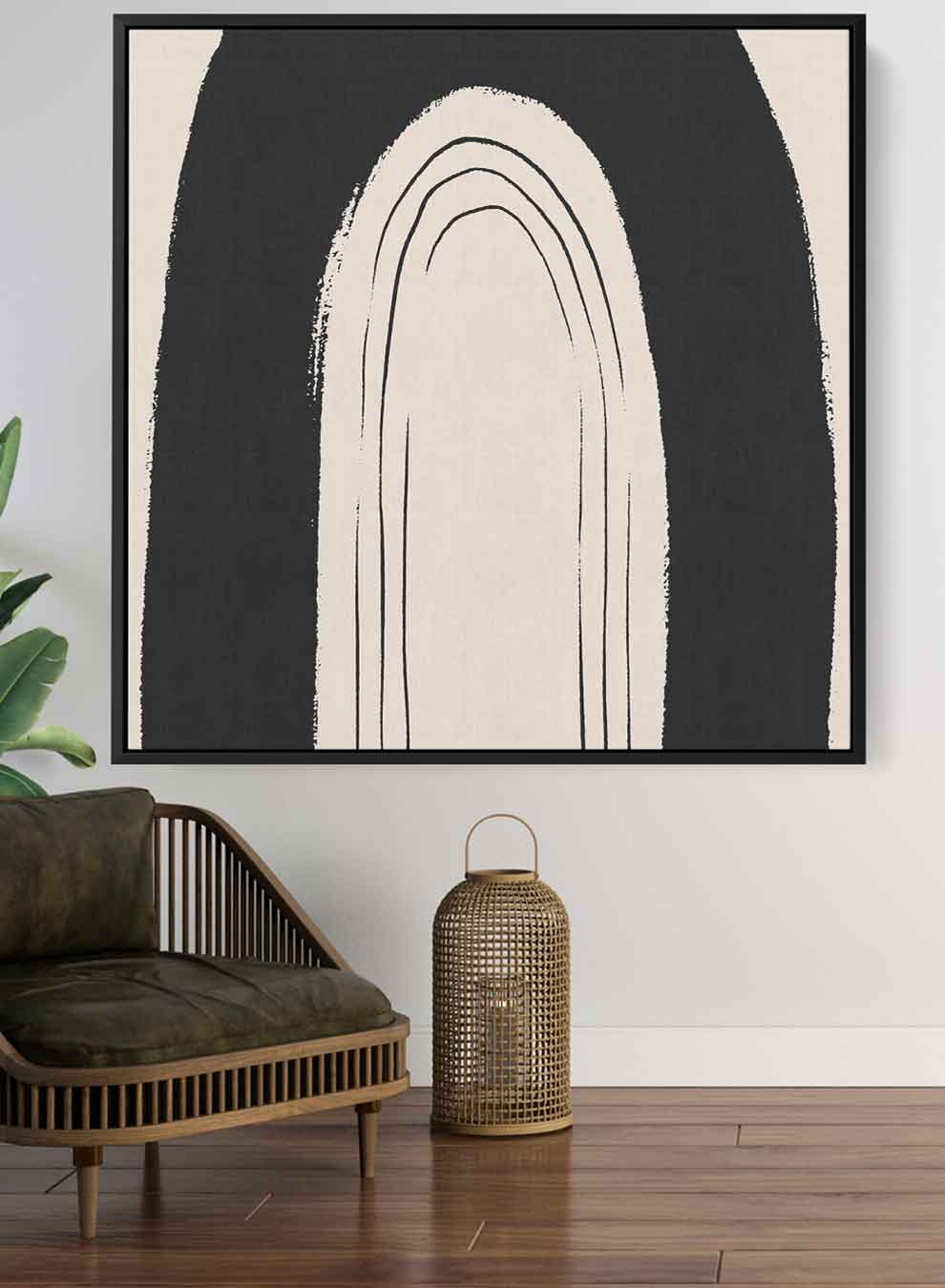 Square Canvas Wall Art Stretched Over Wooden Frame with Black Floating Frame and Black Rainbow Painting Paintings & Pictures| LOWHA