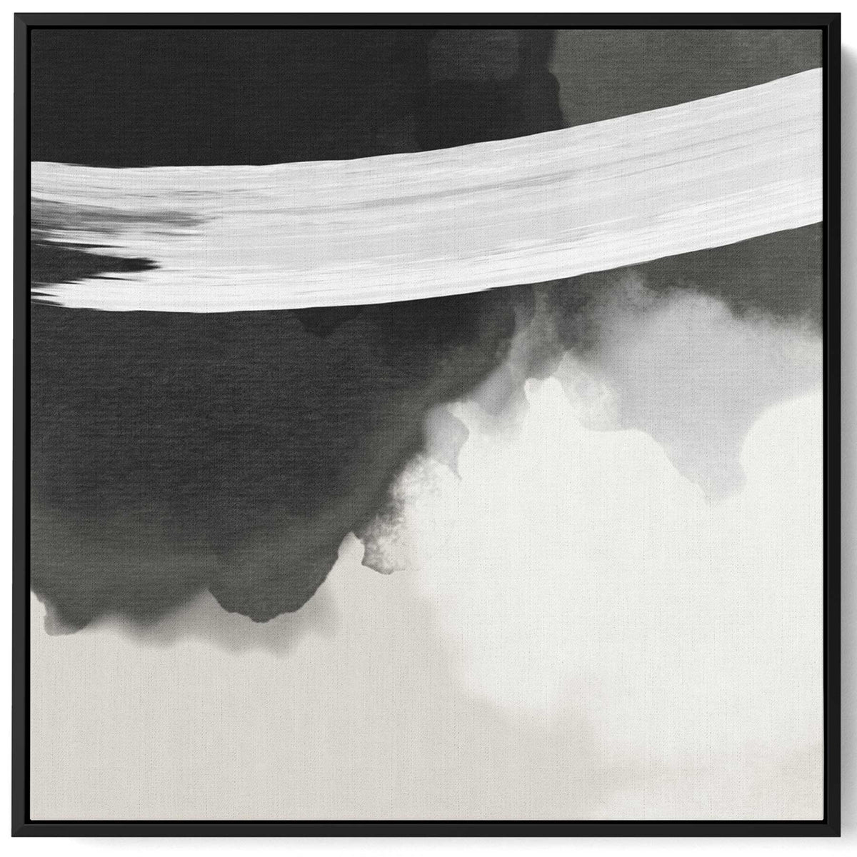 Square Canvas Wall Art Stretched Over Wooden Frame with Black Floating Frame and Black White Abstract Art Paintings & Pictures| LOWHA
