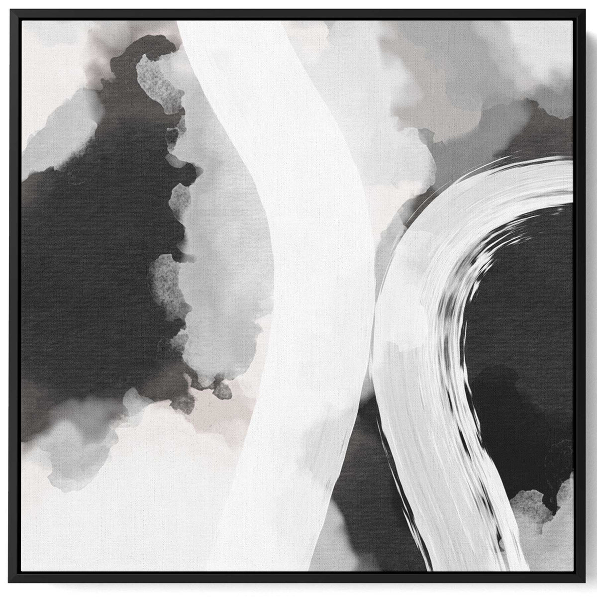 Square Canvas Wall Art Stretched Over Wooden Frame with Black Floating Frame and Black White Abstract Painting Paintings & Pictures| LOWHA