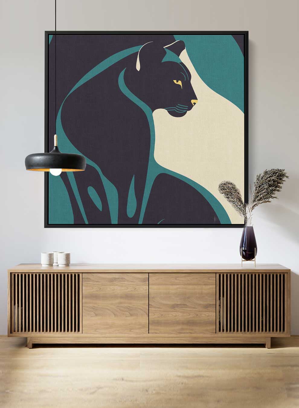 Square Canvas Wall Art Stretched Over Wooden Frame with Black Floating Frame and Black/Panther Painting Paintings & Pictures| LOWHA