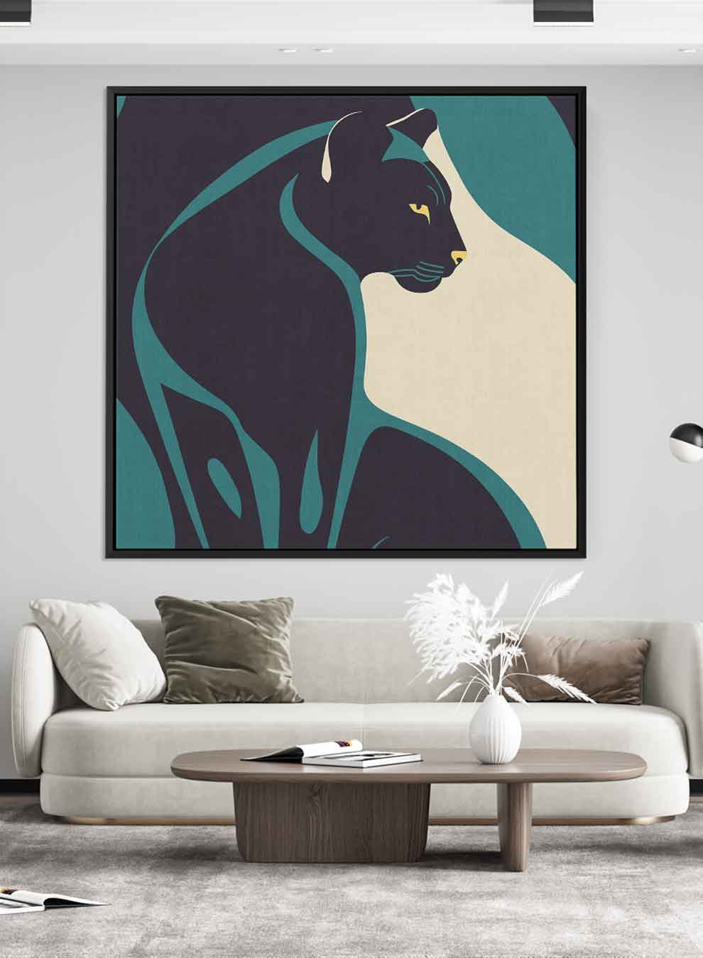 Square Canvas Wall Art Stretched Over Wooden Frame with Black Floating Frame and Black/Panther Painting Paintings & Pictures| LOWHA