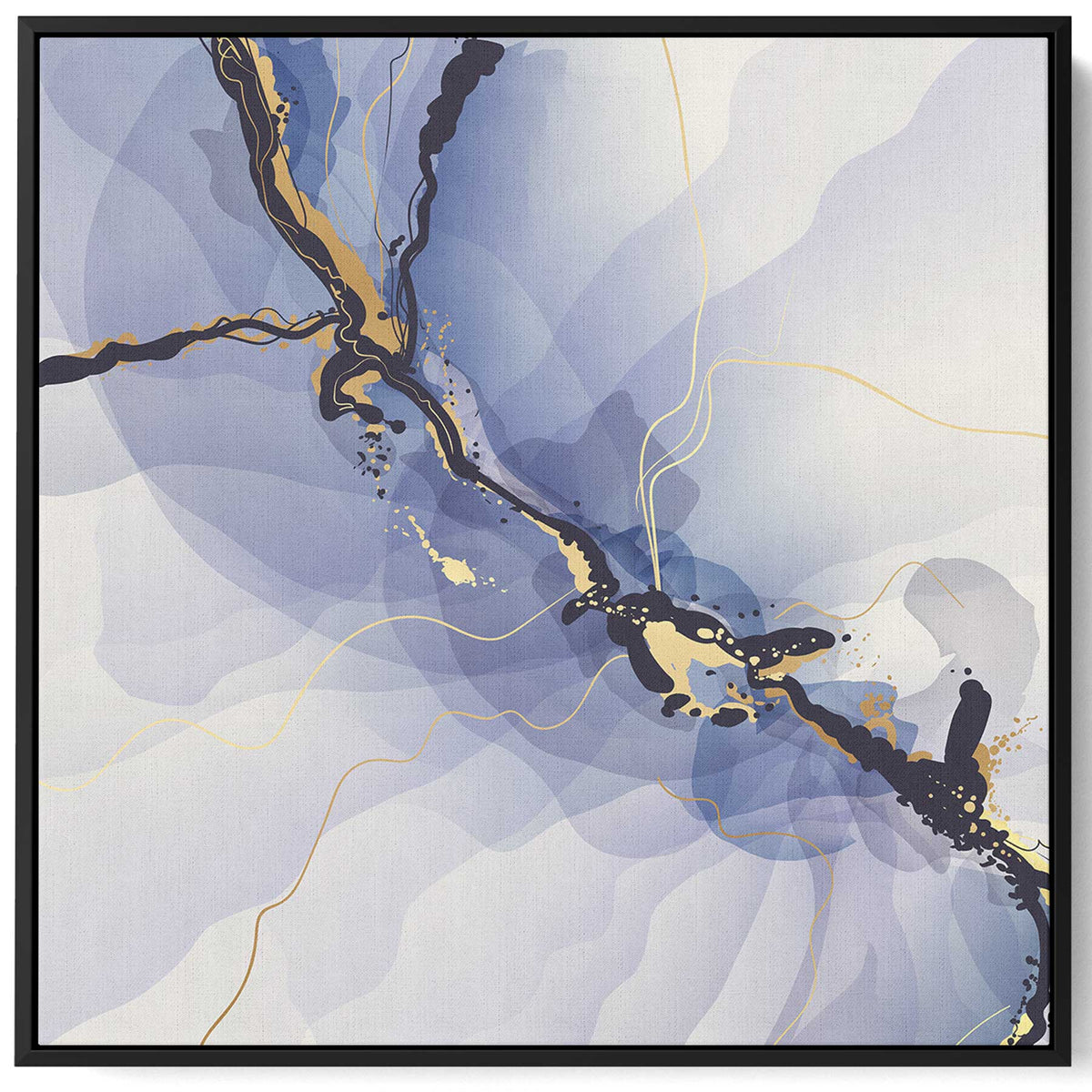 Square Canvas Wall Art Stretched Over Wooden Frame with Black Floating Frame and Blue Abstract Painting Paintings & Pictures| LOWHA