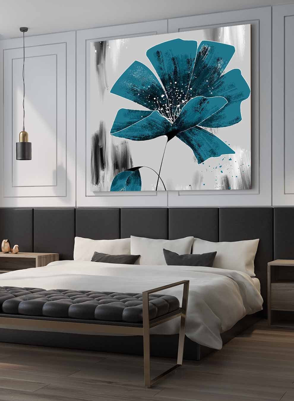 Square Canvas Wall Art Stretched Over Wooden Frame with Black Floating Frame and Blue Shades Oil Painting Paintings & Pictures| LOWHA