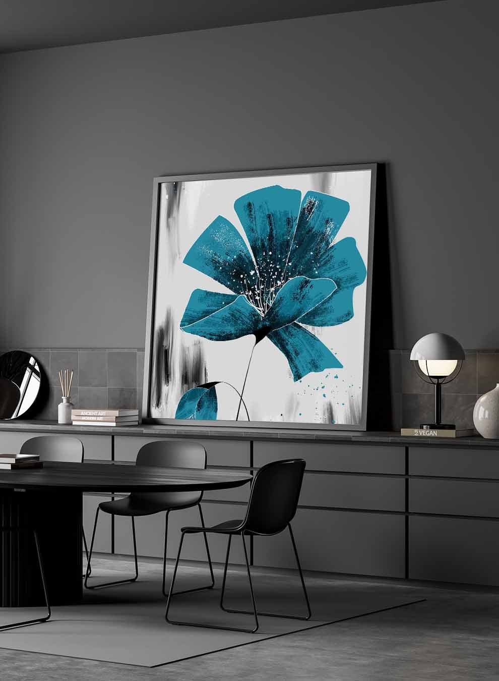 Square Canvas Wall Art Stretched Over Wooden Frame with Black Floating Frame and Blue Shades Oil Painting Paintings & Pictures| LOWHA