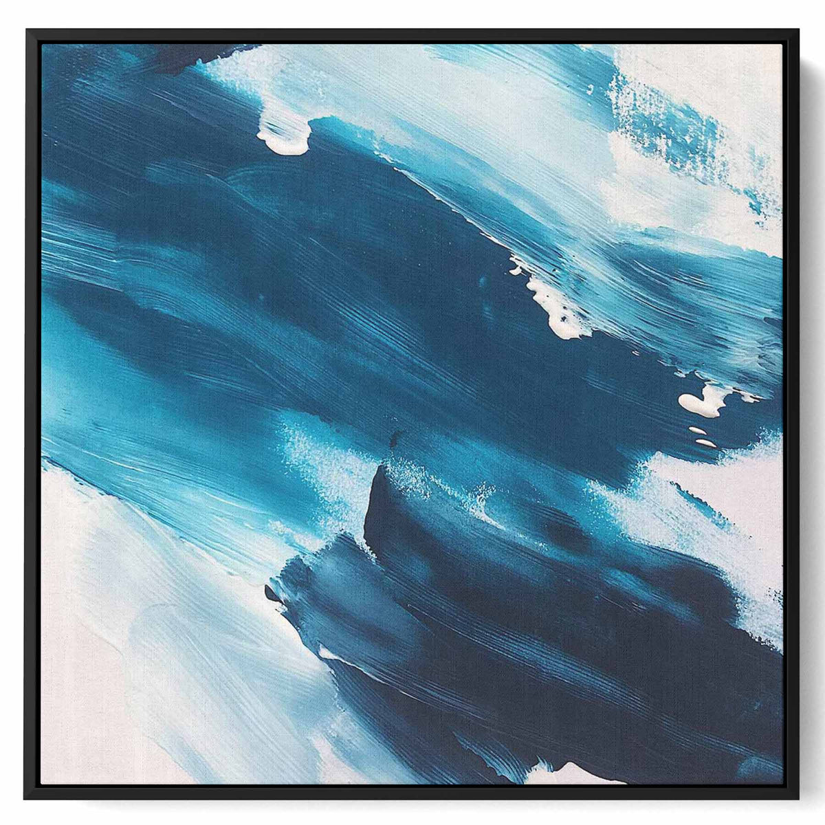 Square Canvas Wall Art Stretched Over Wooden Frame with Black Floating Frame and Blue Waves Abstract Painting Paintings & Pictures| LOWHA