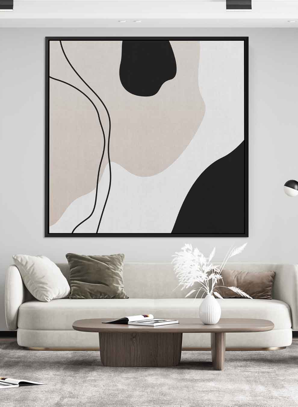 Square Canvas Wall Art Stretched Over Wooden Frame with Black Floating Frame and Boho Abstract Painting Paintings & Pictures| LOWHA