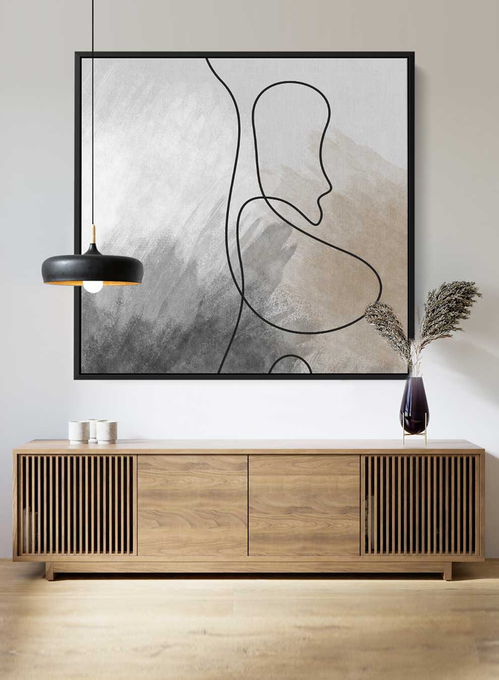 Square Canvas Wall Art Stretched Over Wooden Frame with Black Floating Frame and Boho Art Painting Paintings & Pictures| LOWHA