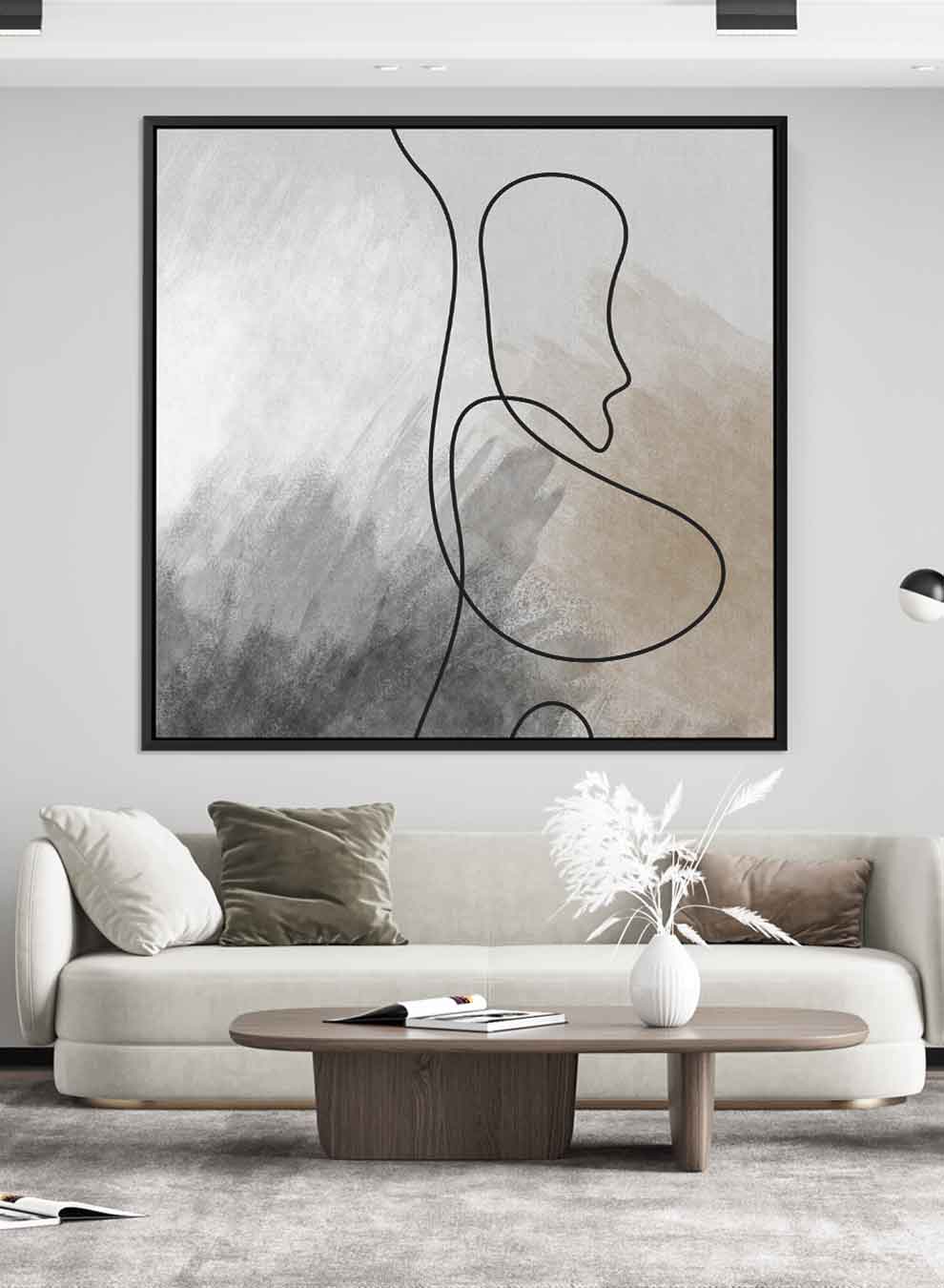 Square Canvas Wall Art Stretched Over Wooden Frame with Black Floating Frame and Boho Art Painting Paintings & Pictures| LOWHA