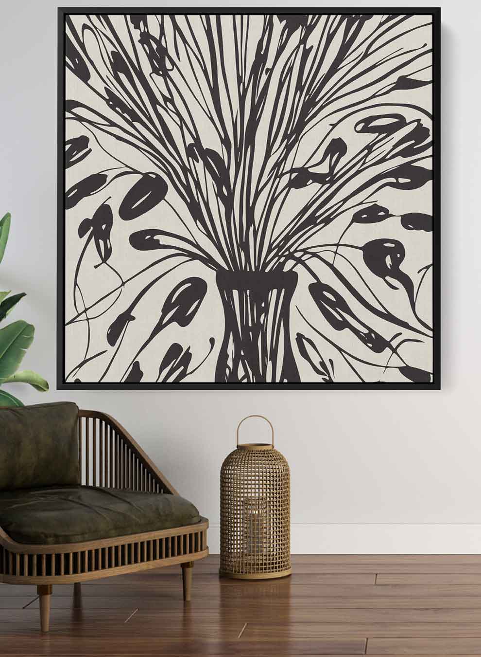 Square Canvas Wall Art Stretched Over Wooden Frame with Black Floating Frame and Bouquet Of Flowers Painting Paintings & Pictures| LOWHA
