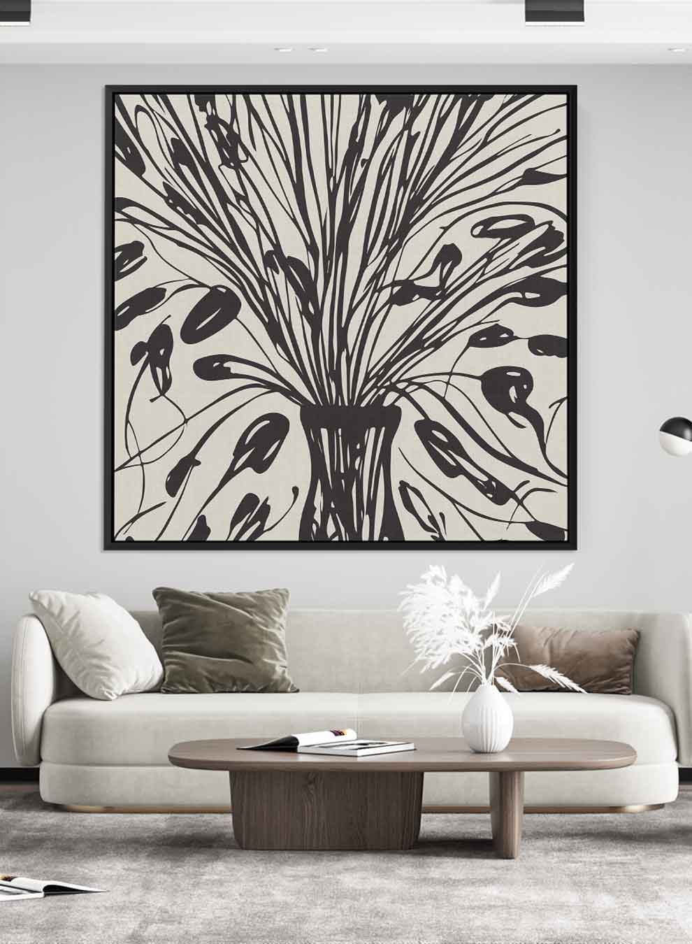 Square Canvas Wall Art Stretched Over Wooden Frame with Black Floating Frame and Bouquet Of Flowers Painting Paintings & Pictures| LOWHA