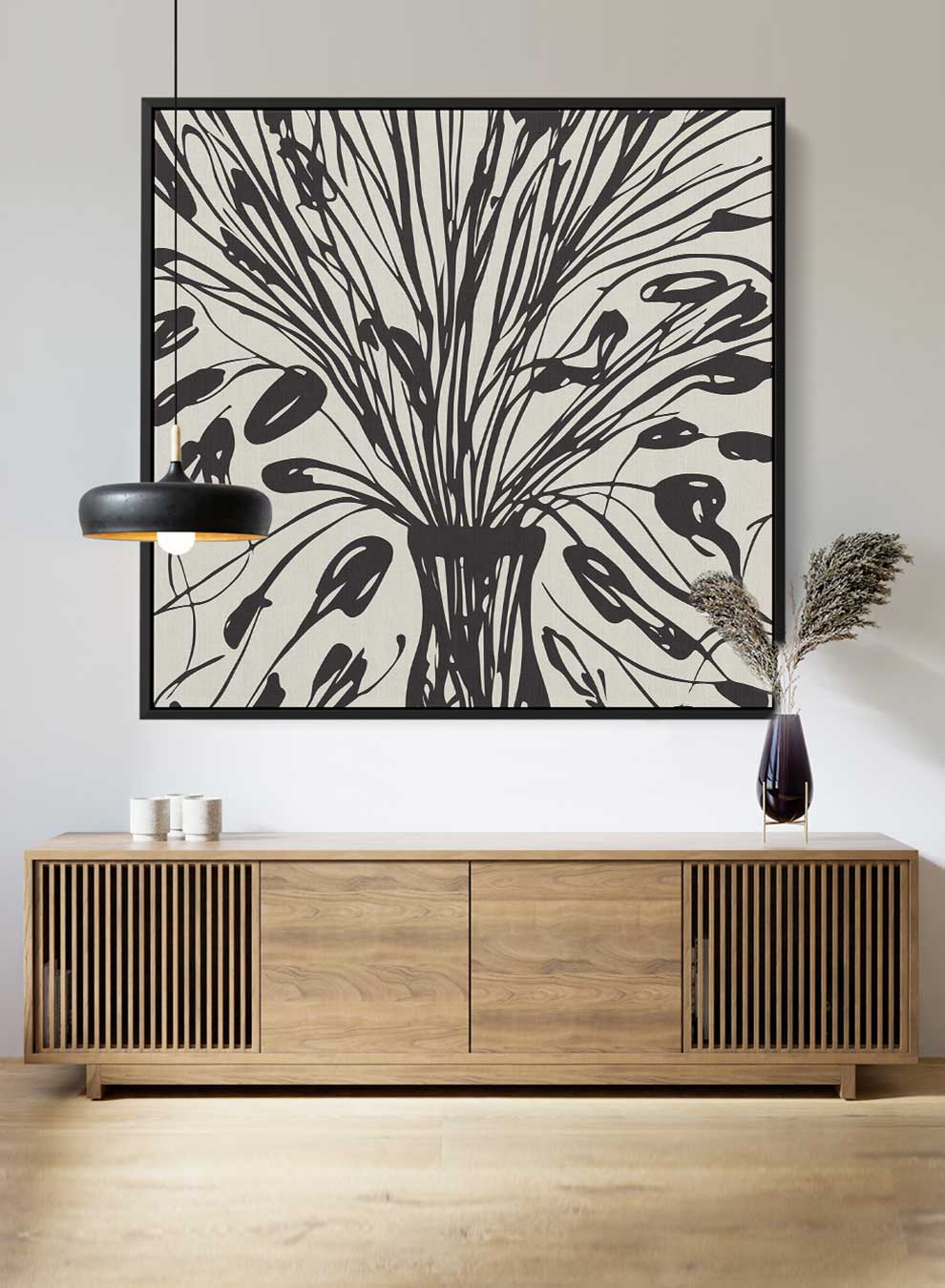Square Canvas Wall Art Stretched Over Wooden Frame with Black Floating Frame and Bouquet Of Flowers Painting Paintings & Pictures| LOWHA
