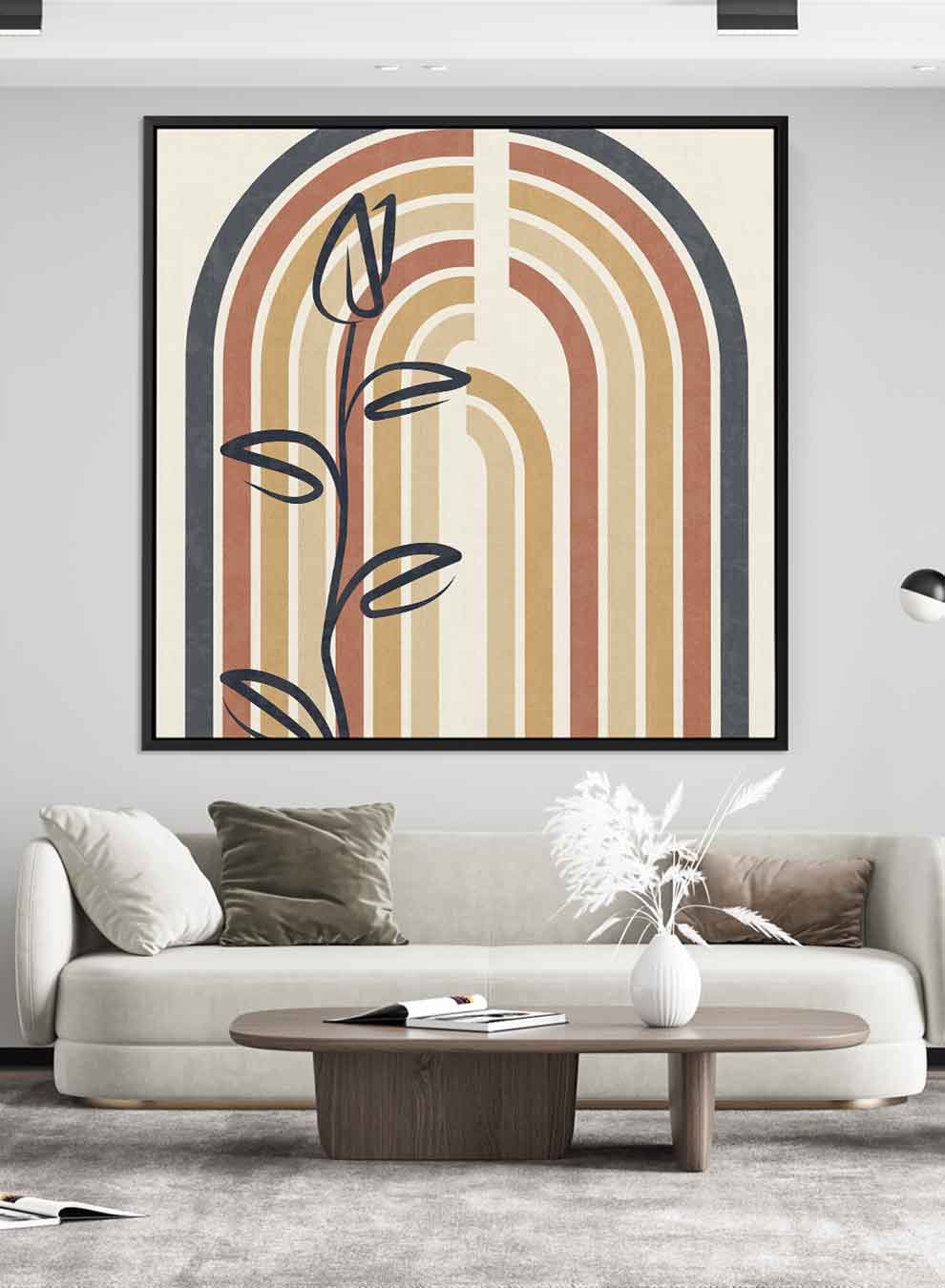 Square Canvas Wall Art Stretched Over Wooden Frame with Black Floating Frame and Colorful Arch Abstract Painting Paintings & Pictures| LOWHA