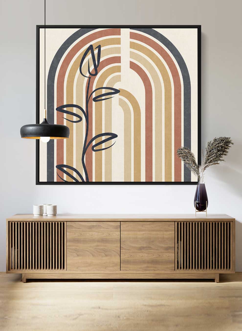 Square Canvas Wall Art Stretched Over Wooden Frame with Black Floating Frame and Colorful Arch Abstract Painting Paintings & Pictures| LOWHA