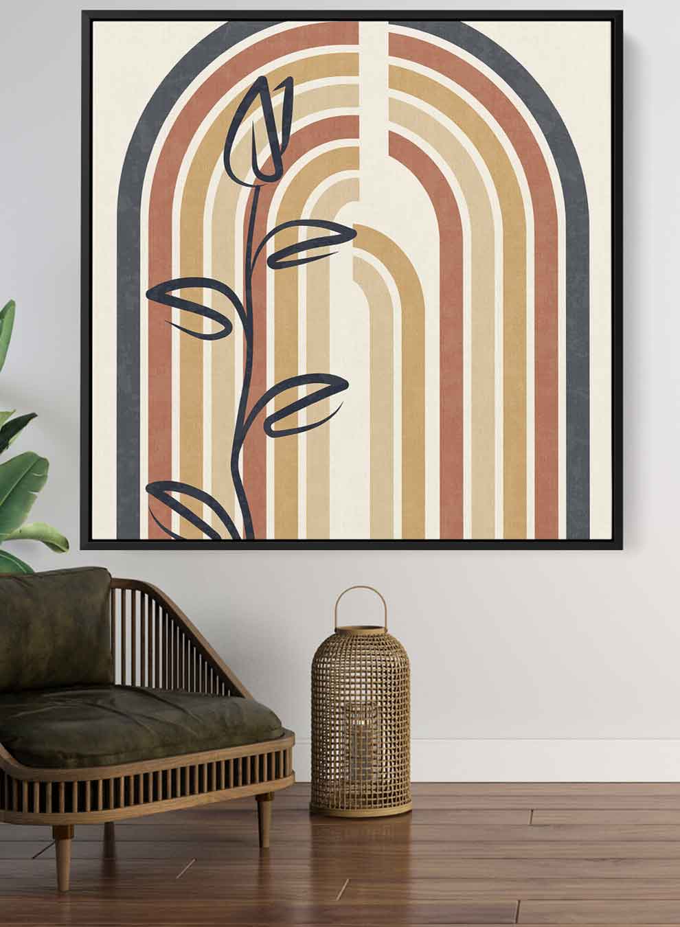 Square Canvas Wall Art Stretched Over Wooden Frame with Black Floating Frame and Colorful Arch Abstract Painting Paintings & Pictures| LOWHA