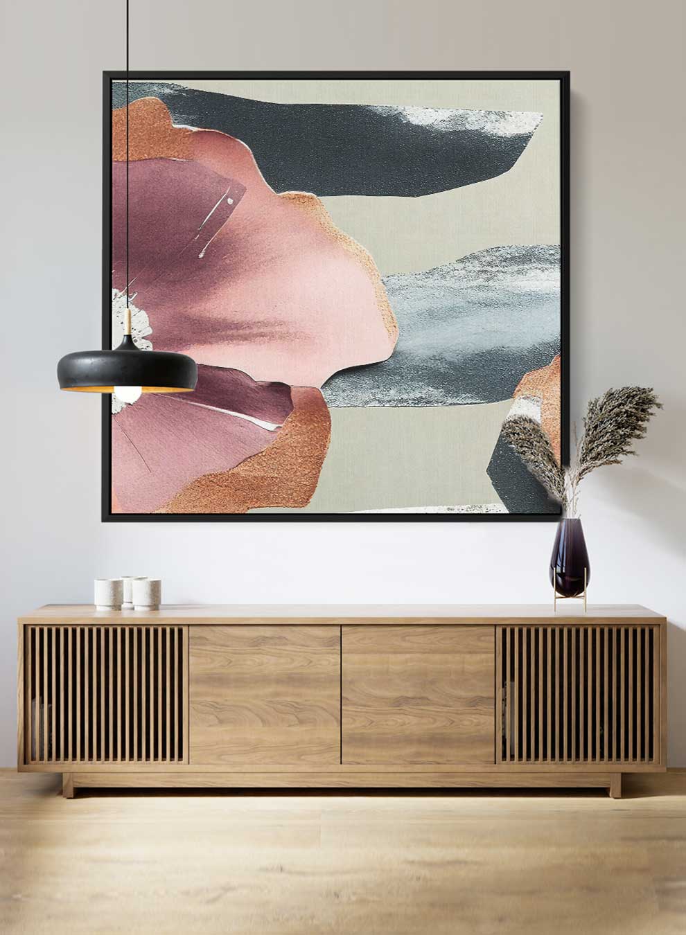 Square Canvas Wall Art Stretched Over Wooden Frame with Black Floating Frame and Colorful Floral Art Pattern Painting Paintings & Pictures| LOWHA