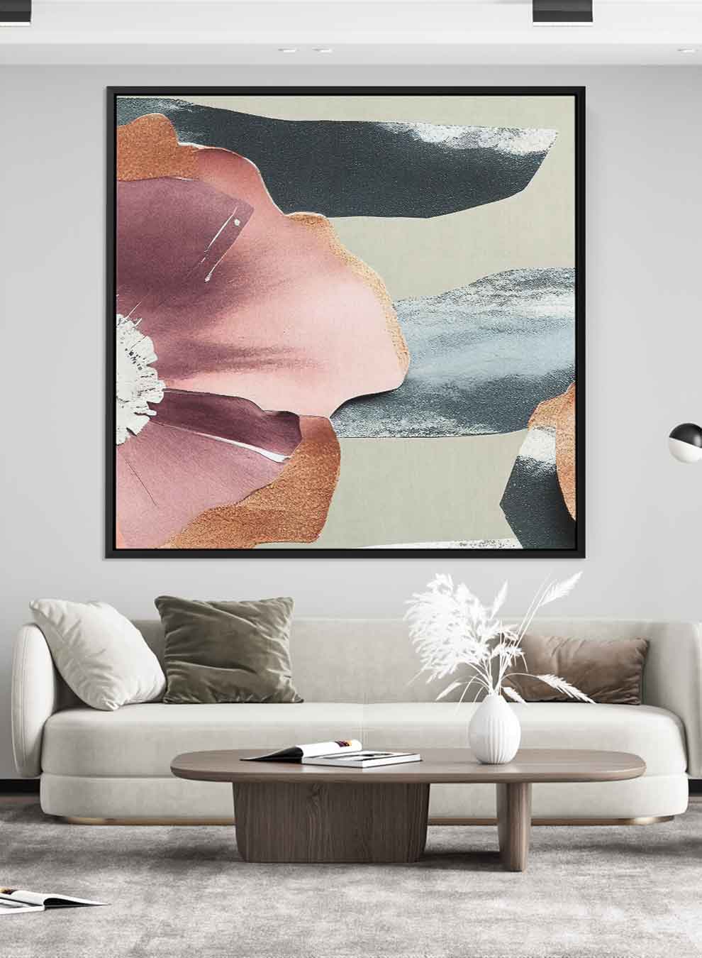 Square Canvas Wall Art Stretched Over Wooden Frame with Black Floating Frame and Colorful Floral Art Pattern Painting Paintings & Pictures| LOWHA