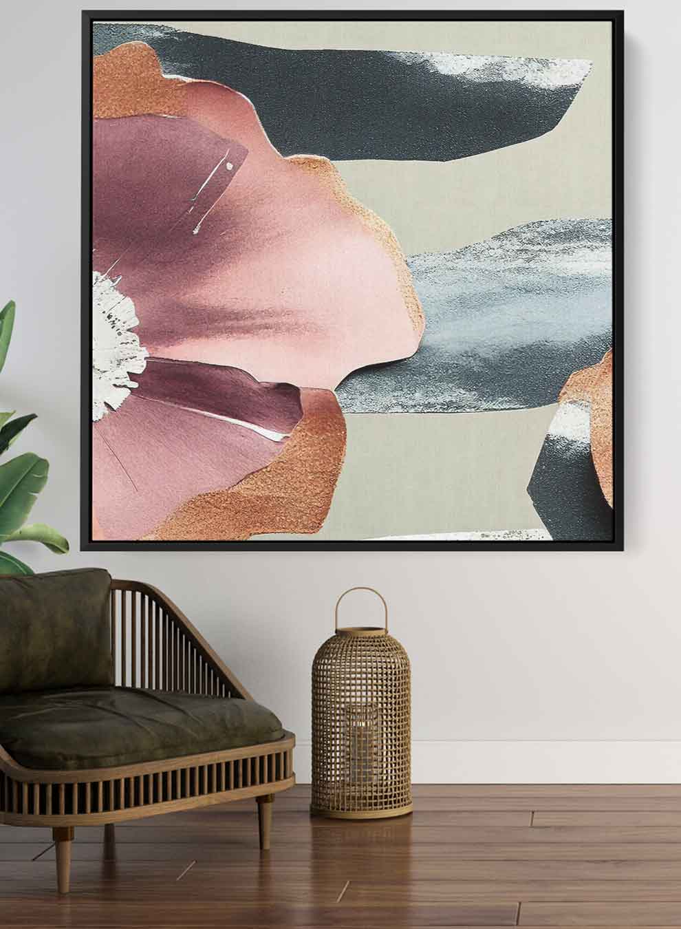 Square Canvas Wall Art Stretched Over Wooden Frame with Black Floating Frame and Colorful Floral Art Pattern Painting Paintings & Pictures| LOWHA