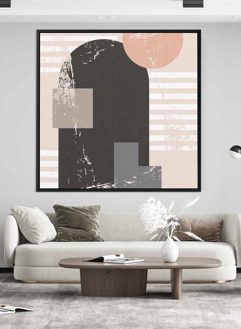 Square Canvas Wall Art Stretched Over Wooden Frame with Black Floating Frame and Colorful Shapes Painting Paintings & Pictures| LOWHA
