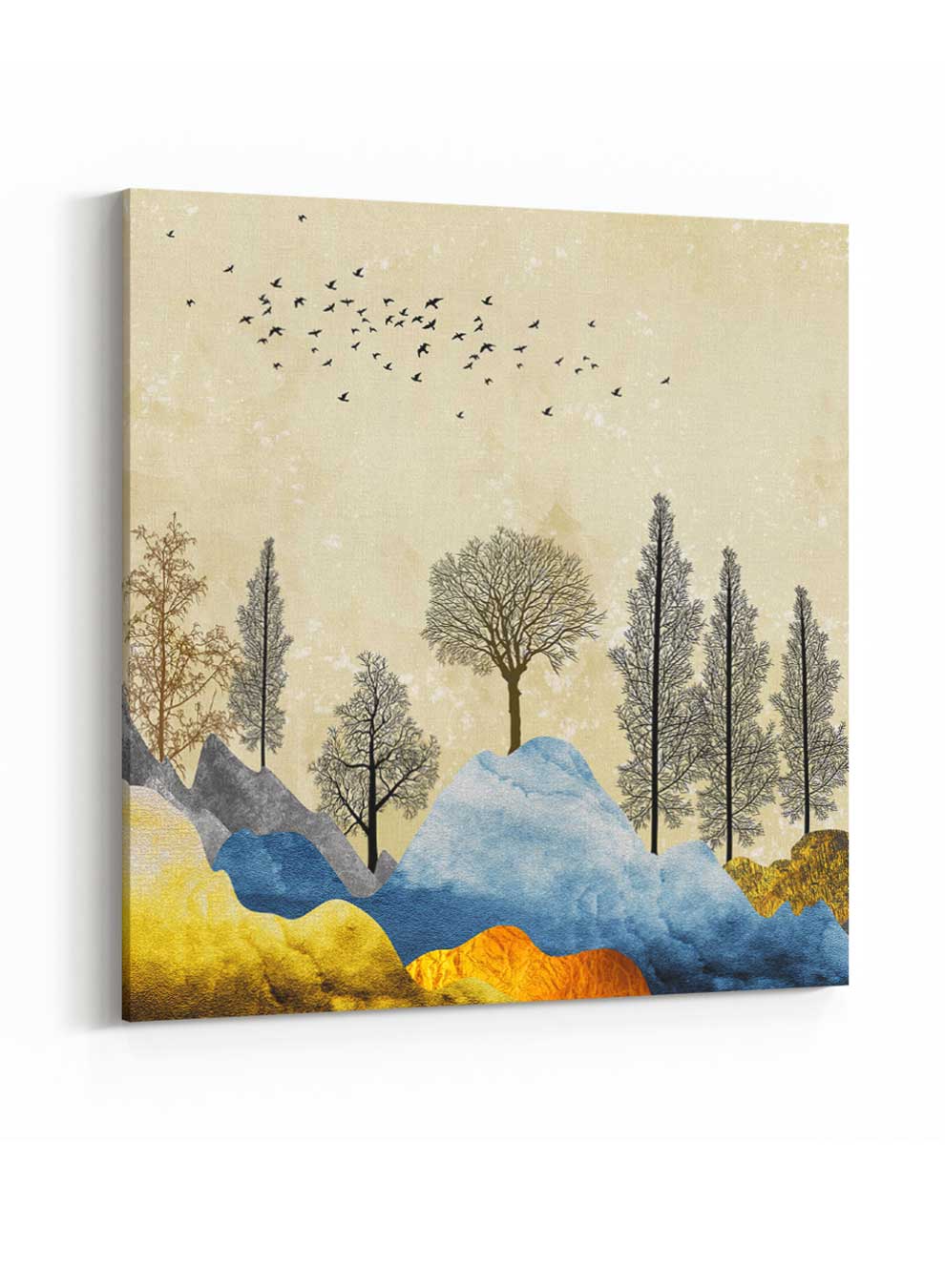 Square Canvas Wall Art Stretched Over Wooden Frame with Black Floating Frame and Colourful Faces Abstract Painting Paintings & Pictures| LOWHA