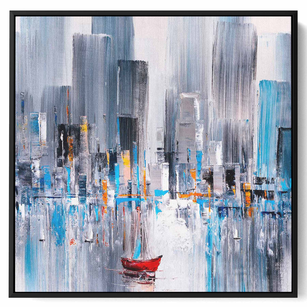 Square Canvas Wall Art Stretched Over Wooden Frame with Black Floating Frame and Colourful Oil Painting Paintings & Pictures| LOWHA